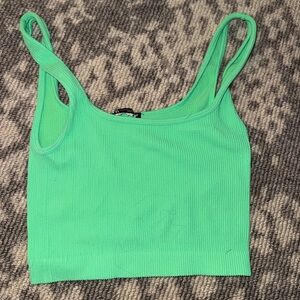 ZARA Ribbed Green Cropped Tank Top – XS–S